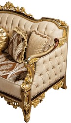 Casa Padrino divano barocco di lusso beige / marrone / oro - Magnifico divano da soggiorno con motivo - Mobili da soggiorno barocchi