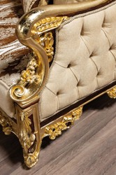 Casa Padrino divano barocco di lusso beige / marrone / oro - Magnifico divano da soggiorno con motivo - Mobili da soggiorno barocchi