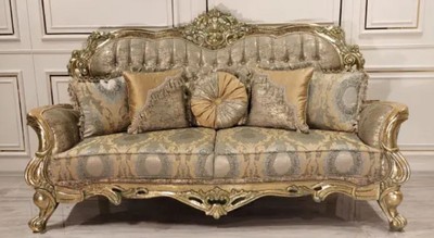 Casa Padrino luxury baroque sofa gold / green / gold - Magnificent living room sofa with elegant pattern - Baroque living room furniture