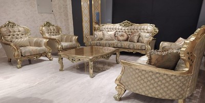 Casa Padrino Luxus Barock Sofa Gold / Grün / Gold - Prunkvolles Wohnzimmer Sofa mit elegantem Muster - Barock Wohnzimmer Möbel