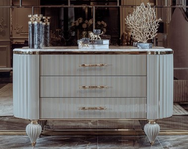 Casa Padrino cassettone Art Deco di lusso grigio/bianco/oro - Magnifica cassettone con 3 cassetti e piano in marmo artificiale - Mobili per Camera da Letto e Hotel Art Deco - Collezione di Lusso