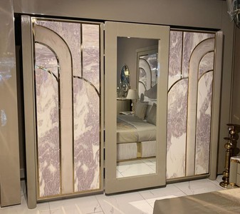 Casa Padrino armadio per camera da letto Art Deco di lusso grigio / bianco / oro 270 x A. 230 cm - Armadio a specchio con 3 ante scorrevoli - Mobili Camera da Letto e Hotel Art Deco de Lujo