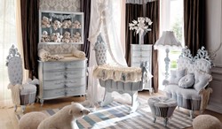 Casa Padrino poltrona per bambini barocco di lusso grigio / multicolore / azzurro - Magnifica poltrona per camerette in stile barocco - Mobili per camerette in stile barocco - Fatto in Italy