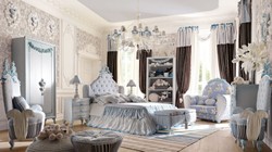 Casa Padrino poltrona per bambini barocco di lusso grigio / multicolore / azzurro - Magnifica poltrona per camerette in stile barocco - Mobili per camerette in stile barocco - Fatto in Italy