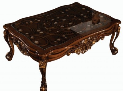 Casa Padrino Luxus Barock Couchtisch Braun / Gold - Massivholz Wohnzimmertisch im Barockstil - Barock Wohnzimmer Möbel - Edel & Prunkvoll
