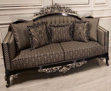 Casa Padrino luxury baroque sofa gray / black / gold - Magnificent living room sofa with elegant pattern - Baroque Furniture - Noble & Magnificent