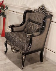 Casa Padrino luxury baroque living room armchair gray / black / gold - Magnificent armchair with elegant pattern - Handmade baroque living room furniture
