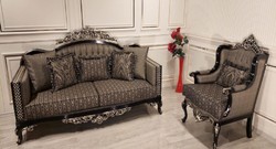 Casa Padrino luxury baroque living room armchair gray / black / gold - Magnificent armchair with elegant pattern - Handmade baroque living room furniture
