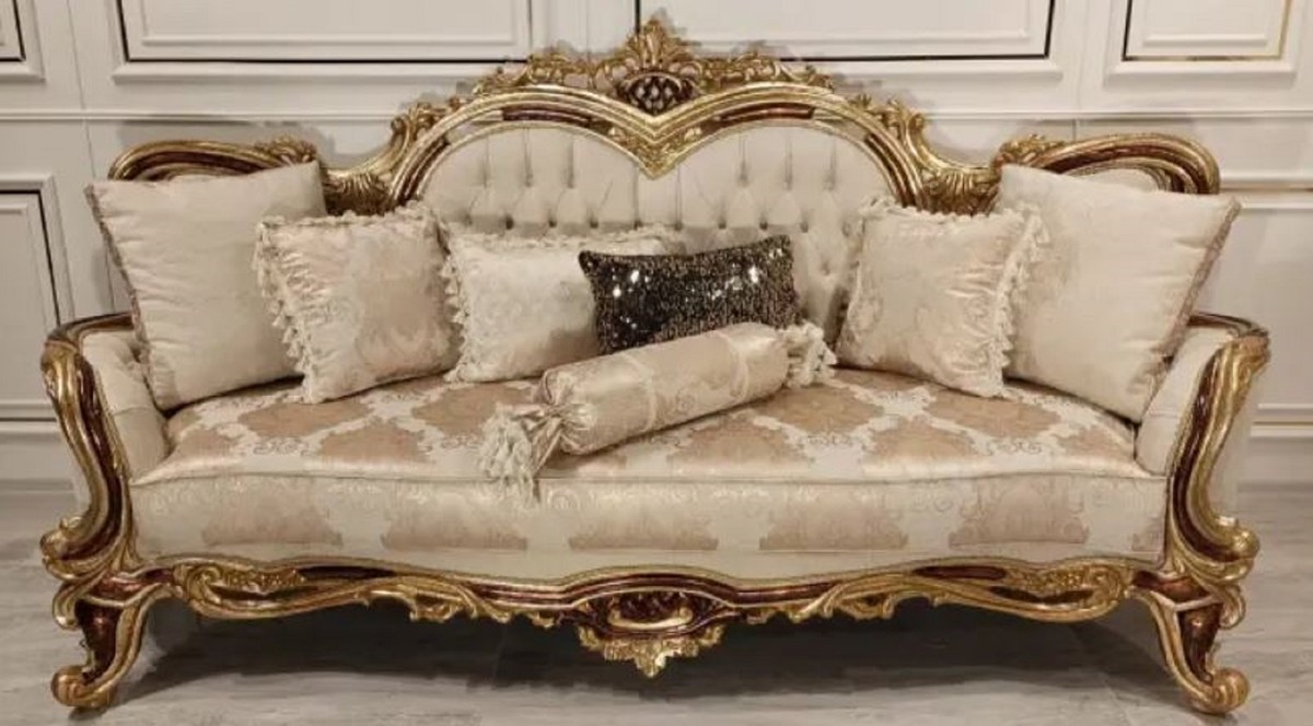 Casa Padrino divano barocco di lusso crema / marrone / oro - Magnifico divano da soggiorno con motivo elegante - Mobili Barocchi - Nobile e Magnifico Casa Padrino divano barocco di lusso crema / marrone / oro - Magnifico divano da soggiorno con motivo elegante - Mobili Barocchi - Nobile e Magnifico