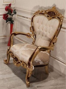 Casa Padrino luxury baroque living room armchair cream / brown / gold - Magnificent armchair with elegant pattern - Handmade baroque living room furniture
