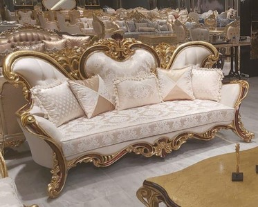 Casa Padrino luxury baroque sofa cream / brown / gold - Magnificent living room sofa with pattern - Baroque Furniture - Noble & Magnificent