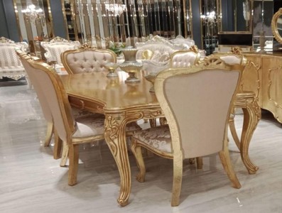 Casa Padrino table à manger baroque de luxe or - Table de salle à manger en bois massif fait main de style baroque - Magnifique meuble de salle à manger baroque