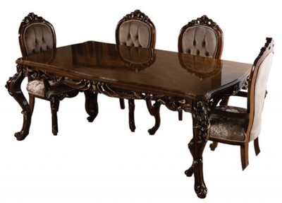Casa Padrino table à manger baroque de luxe marron / or - Table de salle à manger en bois massif fait main de style baroque - Magnifique meuble de salle à manger baroque