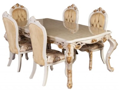 Casa Padrino table à manger baroque de luxe blanc / or - Table de salle à manger en bois massif fait main de style baroque - Magnifique meuble de salle à manger baroque