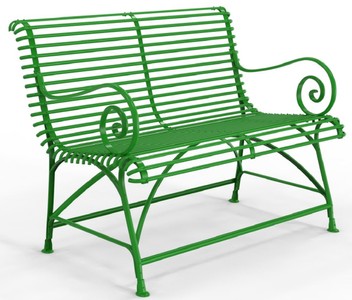 Jugendstil Schmiedeeisen Garten Terrassen Sitzbank Grün Art Nouveau Wrought Iron Garden Patio Bench Green