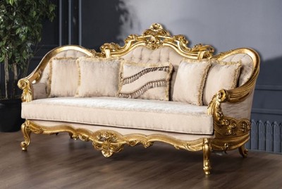 Casa Padrino luxury baroque sofa cream / gold - Magnificent living room sofa with pattern - Baroque Living Room Furniture - Noble & Magnificent