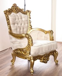 Casa Padrino poltrona da soggiorno barocco di lusso crema / oro - Magnifico poltrona con motivo - Mobili da soggiorno barocchi fatto a mano