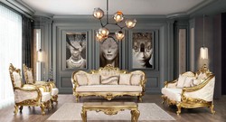 Casa Padrino poltrona da soggiorno barocco di lusso crema / oro - Magnifico poltrona con motivo - Mobili da soggiorno barocchi fatto a mano