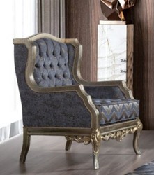 Casa Padrino luxury baroque wing armchair blue / silver / gold - Handmade living room armchair in baroque style - Baroque living room furniture