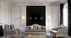 Casa Padrino luxury baroque wing armchair blue / silver / gold - Handmade living room armchair in baroque style - Baroque living room furniture