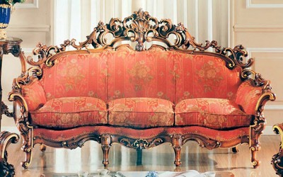 Casa Padrino luxury baroque sofa red / brown / gold - Magnificent living room sofa with elegant pattern - Baroque Living Room & Hotel Furniture - First Class Quality - Made in Italy