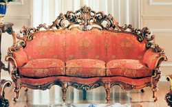 Casa Padrino divano barocco di lusso rosso / marrone / oro - Magnifico divano da soggiorno con motivo elegante - Mobili per Soggiorno e Hotel Barocco - Qualità di Prima Classe - Fatto in Italia