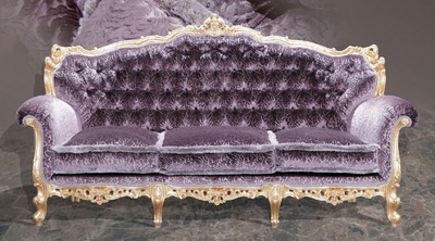 Casa Padrino luxury baroque 3 seater sofa purple / gold - Magnificent living room sofa with elegant pattern - Baroque Living Room & Hotel Furniture - First Class Quality - Made in Italy
