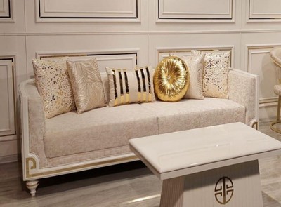 Casa Padrino Divano Art Deco di Lusso Grigio / Bianco / Oro - Divano da Soggiorno - Divano da Hotel - Mobili da Soggiorno e Hotel Art Deco di Lusso
