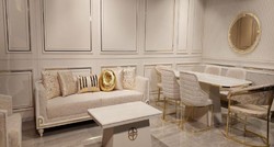 Casa Padrino Sofá Art Deco de Lujo Gris / Blanco / Oro - Sofá de la Sala de Estar - Sofá del Hotel - Muebles de Hotel y Sala de Estar Art Deco de Lujo
