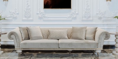 Casa Padrino Divano a 3 Posti Art Deco di Lusso Grigio / Oro - Divano da Soggiorno - Divano da Hotel - Mobili da Soggiorno e Hotel Art Deco di Lusso - Qualità di Lusso