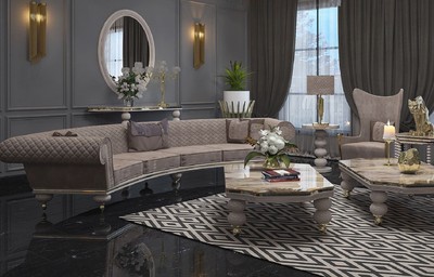 Casa Padrino Luxus Art Deco Sofa Grau / Gold - Gebogenes Wohnzimmer Sofa - Hotel Sofa - Luxus Art Deco Wohnzimmer & Hotel Möbel - Luxus Qualität