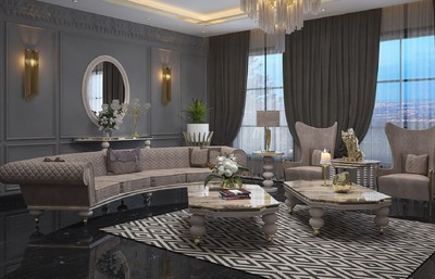 Casa Padrino Luxus Art Deco Sofa Grau / Gold - Gebogenes Wohnzimmer Sofa - Hotel Sofa - Luxus Art Deco Wohnzimmer & Hotel Möbel - Luxus Qualität