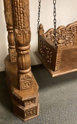 Handgefertigte Antike Jugendstil Massivholz Gartenschaukel mit Dach Braun Handmade Antique Art Nouveau Solid Wood Garden Swing with Roof Brown