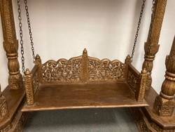 Handgefertigte Antike Jugendstil Massivholz Gartenschaukel mit Dach Braun Handmade Antique Art Nouveau Solid Wood Garden Swing with Roof Brown