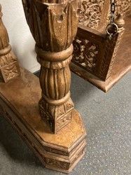 Handgefertigte Antike Jugendstil Massivholz Gartenschaukel mit Dach Braun Handmade Antique Art Nouveau Solid Wood Garden Swing with Roof Brown