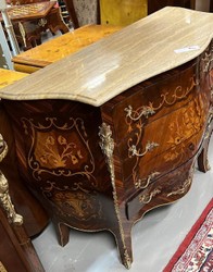 Casa Padrino baroque chest of drawers dark brown / brown marquetry / gold / cream - Handmade solid wood chest of drawers with 4 drawers and marble top - Baroque Furniture
