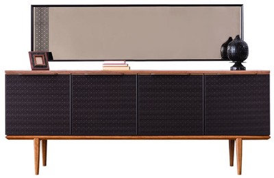 Casa Padrino set di mobili di lusso marrone / nero - 1 Credenza con 4 Ante e 1 Specchio - Mobili moderni in legno massello - Collezione di Lusso