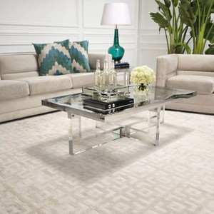 Casa Padrino Luxus Viskose Teppich Elfenbeinfarben 300 x 400 cm - Handgewebter Wohnzimmer & Hotel Teppich - Wohnzimmer Deko Accessoires - Luxus Qualität