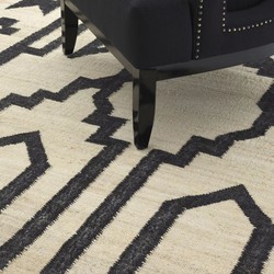 Casa Padrino alfombra de lujo de yute y lana natural / negro 300 x 400 cm - Alfombra de salón y hotel tejida a mano - Accesorios de decoración de salón - Calidad de Lujo