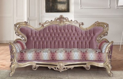 Casa Padrino luxury baroque sofa pink / white / gold - Handmade baroque style living room sofa with elegant pattern - Baroque living room furniture