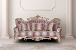 Casa Padrino sofá barroco de lujo rosa / blanco / oro - Sofá de salón de estilo barroco hecho a mano con patrón elegante - Muebles de salón barrocos