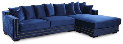 Casa Padrino divano ad angolo di lusso blu / nero / argento 315 x 186 x A. 105 cm - Divano soggiorno moderno - Mobili soggiorno moderni - Collezione di Lusso