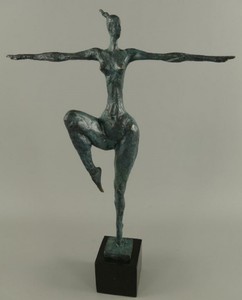 Casa Padrino sculpture en bronze de luxe danseur bleu / noir 36 x 8 x H. 52 cm - Sculpture en bronze avec socle en marbre - Accessoires Décoratifs