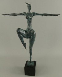 Casa Padrino escultura de bronce de lujo bailarina azul / negro 36 x 8 x A. 52 cm - Escultura de bronce con base de mármol - Accesorios Decorativos