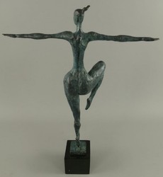 Casa Padrino escultura de bronce de lujo bailarina azul / negro 36 x 8 x A. 52 cm - Escultura de bronce con base de mármol - Accesorios Decorativos