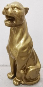 Casa Padrino Luxury Decorative Figure Panther Gold H. 75 cm - Weather Resistant Decorative Sculpture - Living Room Decoration - Garden & Terrace Decoration Animal Figure