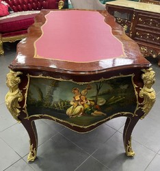 Casa Padrino baroque solid wood desk brown / multicolored / gold / bordeaux - Magnificent baroque style office table - Handmade baroque office furniture