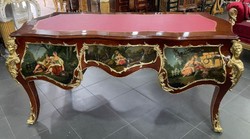 Casa Padrino baroque solid wood desk brown / multicolored / gold / bordeaux - Magnificent baroque style office table - Handmade baroque office furniture