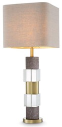 Casa Padrino lampe de table de luxe laiton antique / gris / beige 35 x 35 x H. 87 cm - Lampe de bureau avec marbre et verre cristal - Qualité de Luxe
