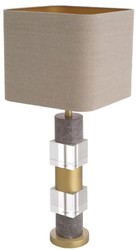 Casa Padrino lampe de table de luxe laiton antique / gris / beige 35 x 35 x H. 87 cm - Lampe de bureau avec marbre et verre cristal - Qualité de Luxe